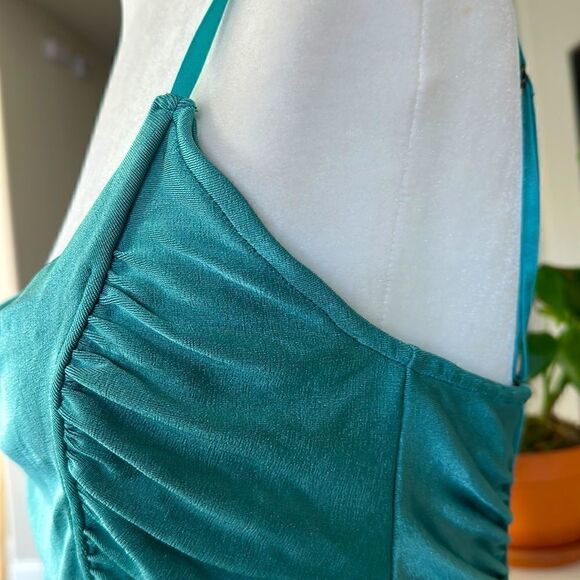 NWOT Free People Bodysuit Teal Loose Fit Ruched Tank S Stretchable Retro Thong - Picture 4 of 12